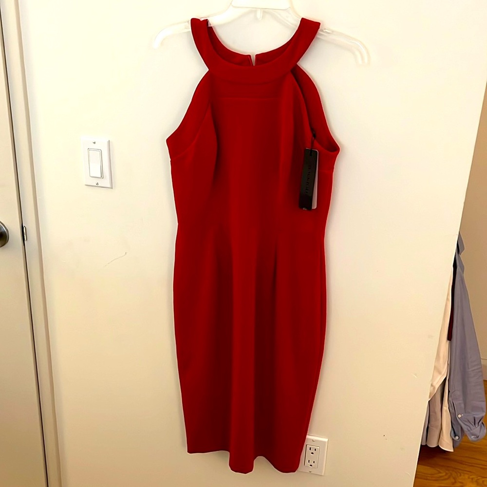 Black Halo red midi cocktail dress